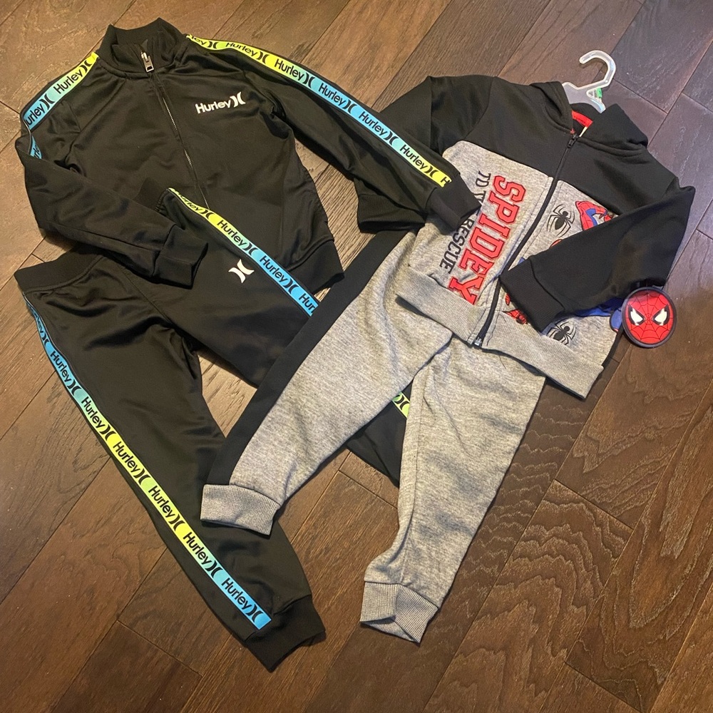 Gently used Hurley boys 2 piece track jacket & (BNWT) Spider-Man set